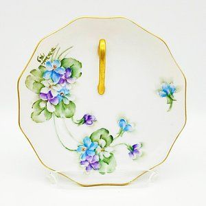 Vintage Lemon Dish Violets Hand Painted Porcelain